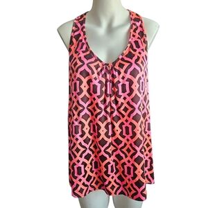Alice & Trixie Silk Pink Orange Black Geometric Print Tank Top Size Large